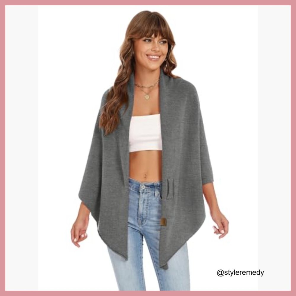 Soft Polyester Blend Knitted Open Front Poncho Sw… - image 6